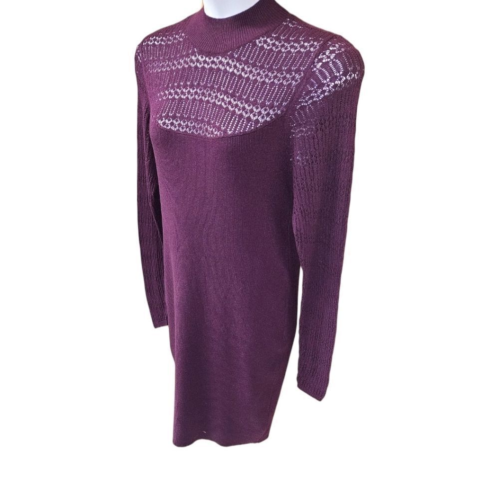 Torrid 2X Plum long sleeve Mock Neck Pointelle Midi Sweater Dress NWT - Picture 7 of 15